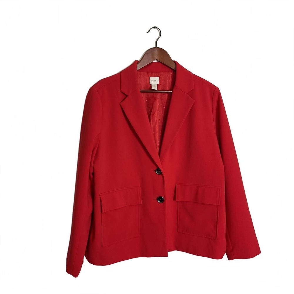 Chico's Sophisticated Women's Chinese Red Blazer Jacket Size 3 | Chic Retro Glam